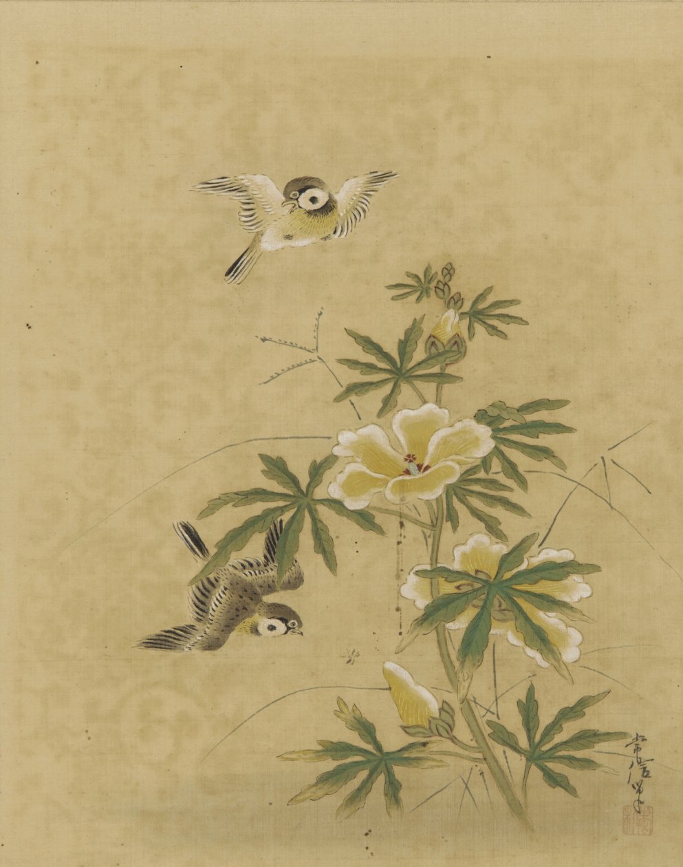 Kuşlar ve çiçekler, Edo dönemi, 17. yüzyılın ortası - 18. yüzyılın başları (ipek üzerine mürekkep ve renk) by Kano Tsunenobu
