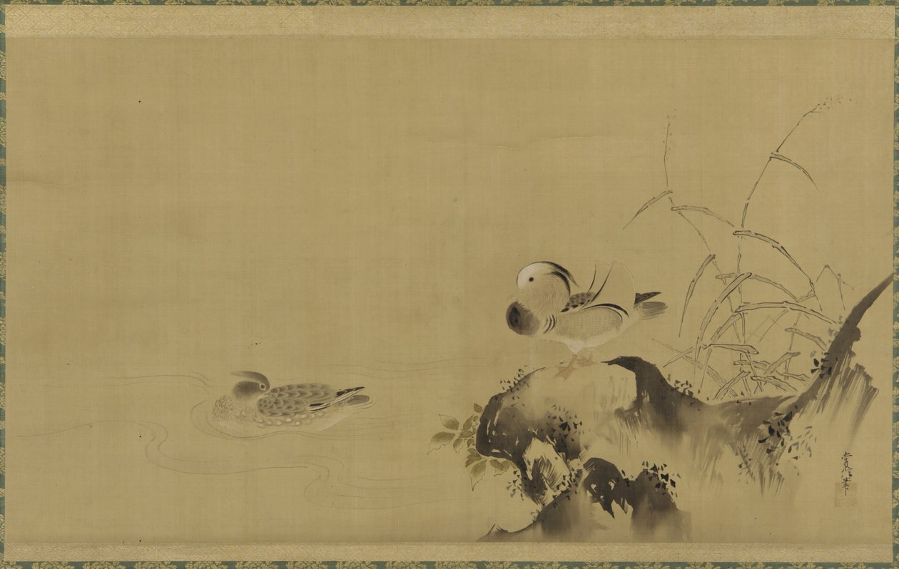Bir manzarada mandalina ördekleri, Edo dönemi, 17. yüzyılın ortaları ile 18. yüzyılın başları (ipek üzerine mürekkep ve renk) by Kano Tsunenobu