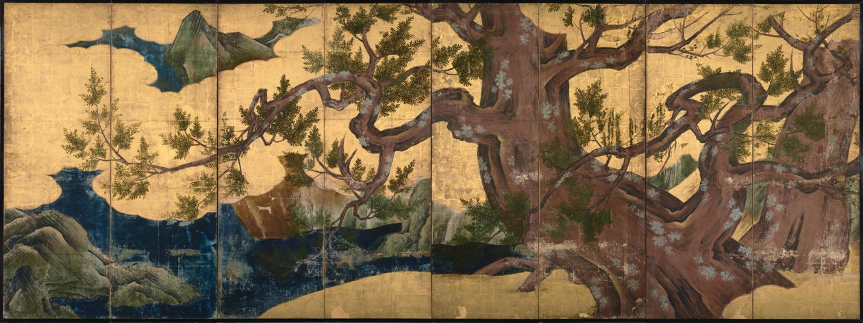 Selvi Ağacı Sekiz katlı perde, 1590 by Kano Eitoku