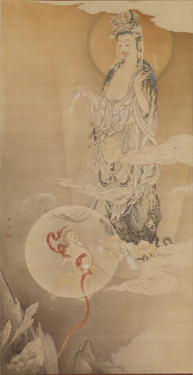 Bodhisattva Kannon, 1883 (ipek üzerine mürekkep, renk ve altın) by Kano Hogai