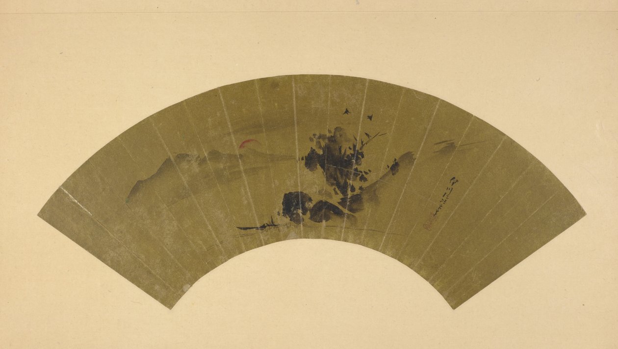 Nehir ve kızıl güneş, Edo dönemi, 19. yüzyılın başları. by Kano Isen
