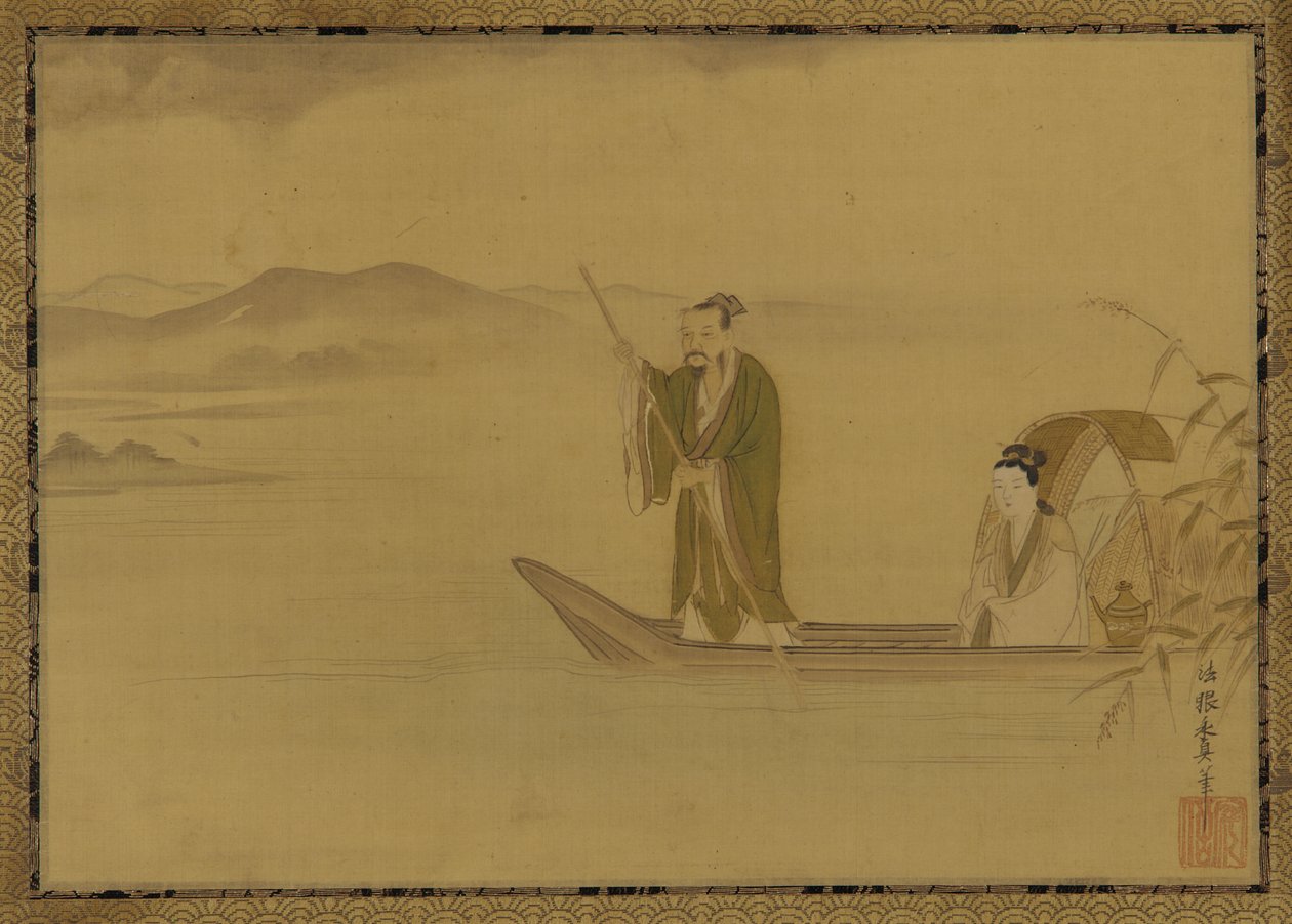 Bir teknede Çinli erkek ve kadın, Edo dönemi, 17. yüzyılın ortalarında. by Kano Yasunobu