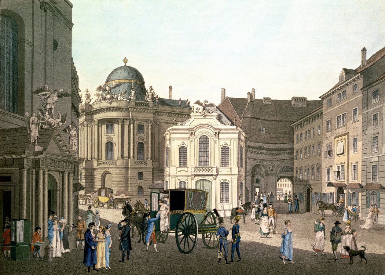 View of Michaelerplatz showing the Old Burgtheater (hand-coloured engraving) by Karel Postl