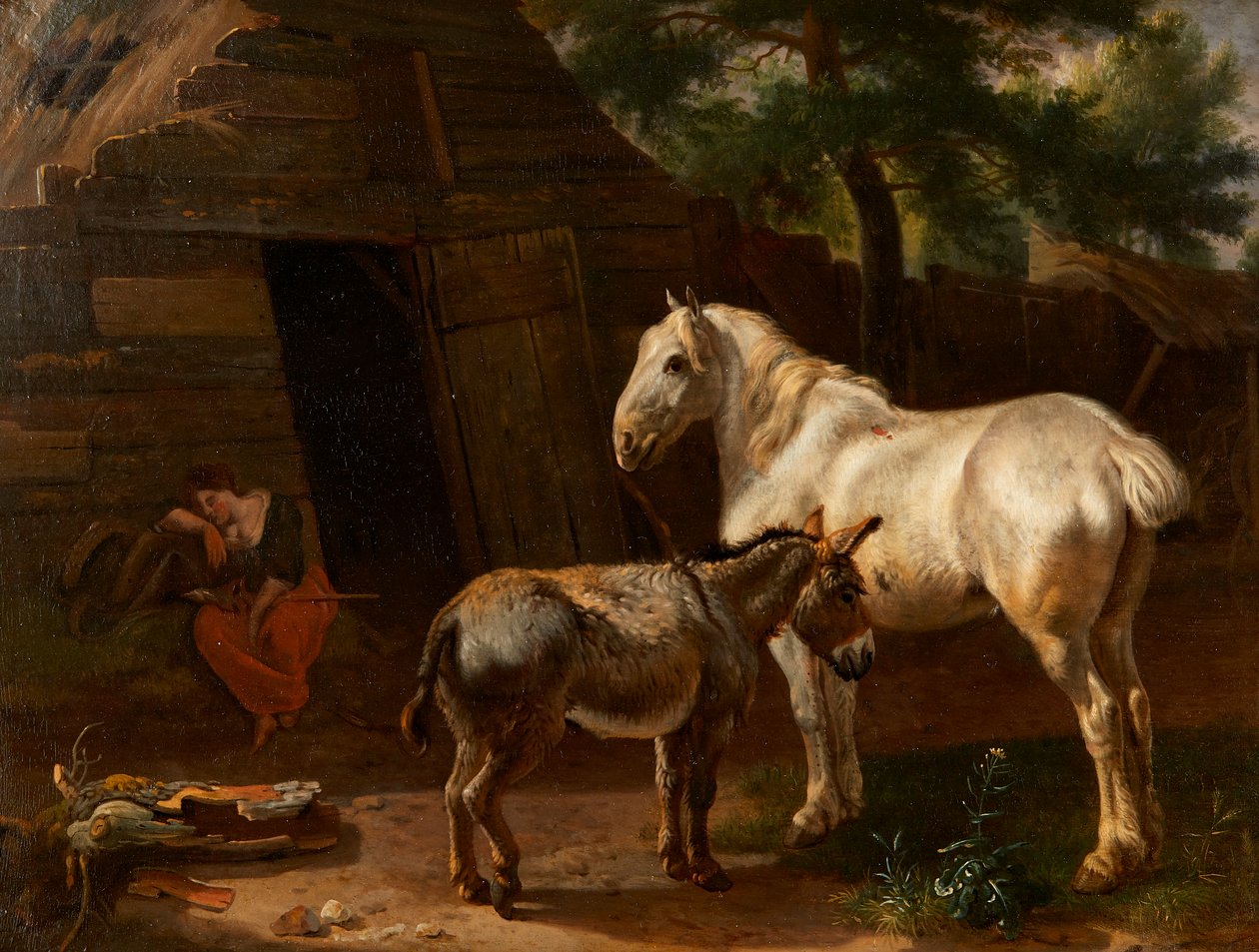 Uyuyan Çiftlik Kızı (panel üzerine yağlıboya) by Karel (attr.to) Dujardin