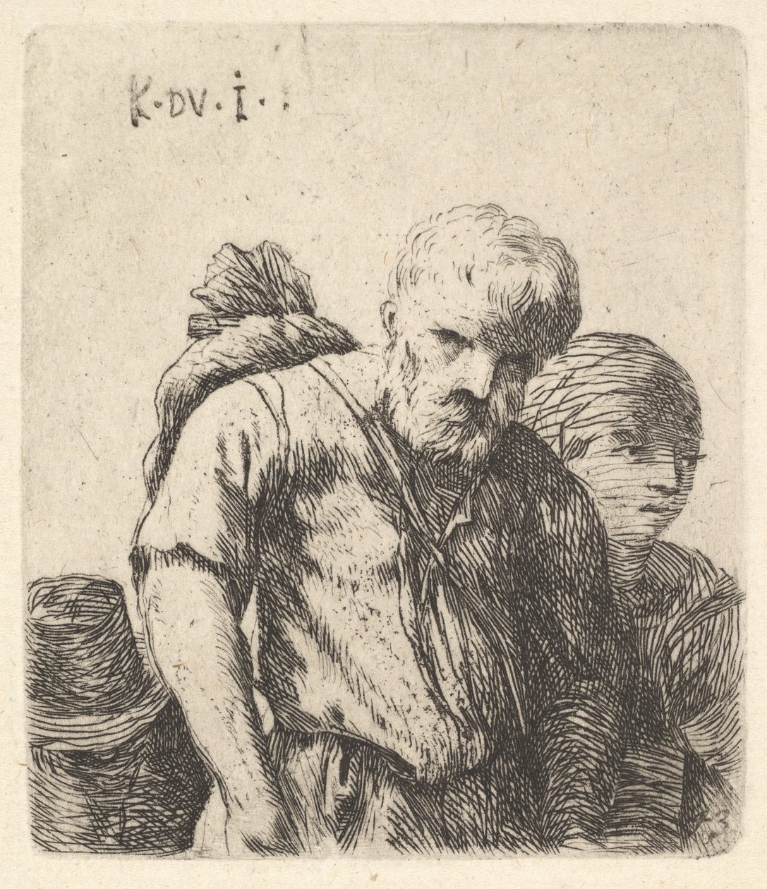 Sakallı adam, sağ omuz bıçağının üzerine sallanmış bir demet ile yarım uzunlukta gösterilmiştir, böğür..., yakl. 1641-78. by Karel Du Jardin