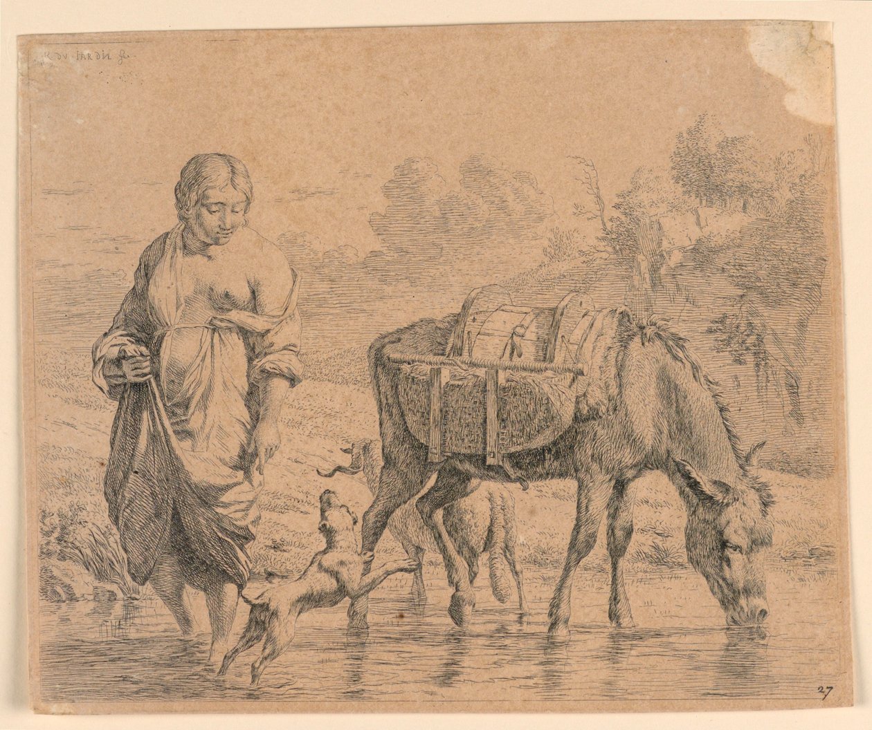 Köylü Kadın ve Dereyi Geçen Sumpter by Karel Du Jardin