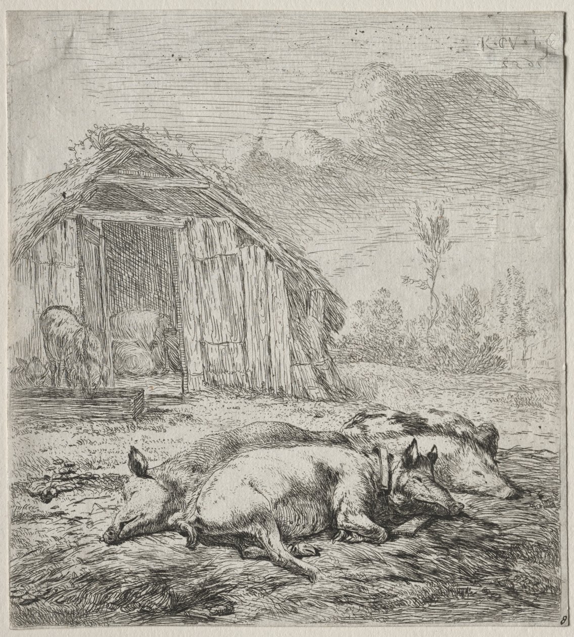 Bir Arpacık Önünde Yatan Üç Domuz by Karel Dujardin