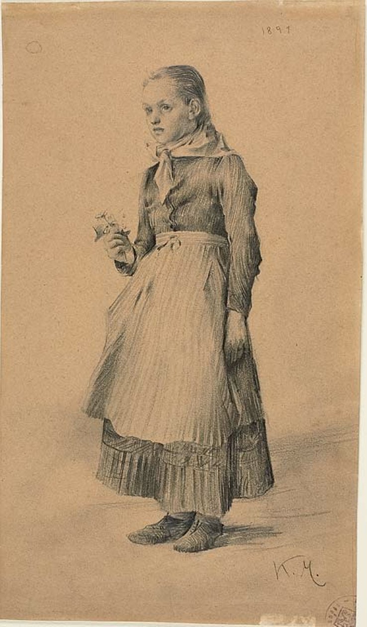 Köylü Elbiseli Kız (rekto); Eskiz Sayfası: Kadınlar ve Kızlar (verso) by Karel Vitezslav Masek