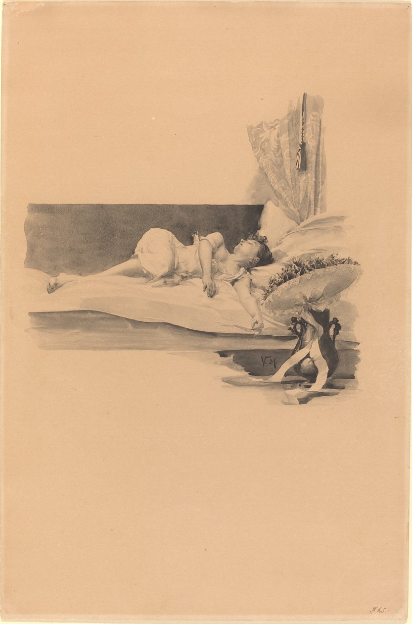 "Jestrab Kontra Hrdlicka, XXII" için illüstrasyon (Yatakta uyuyan kız) by Karel Vitezslav Masek