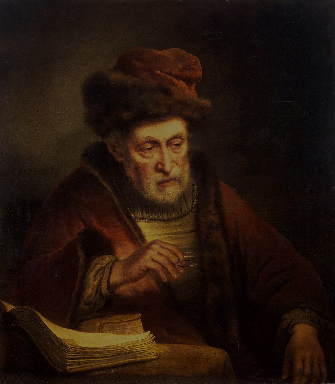 Gözlük tutan yaşlı adam by Karel van der Pluym