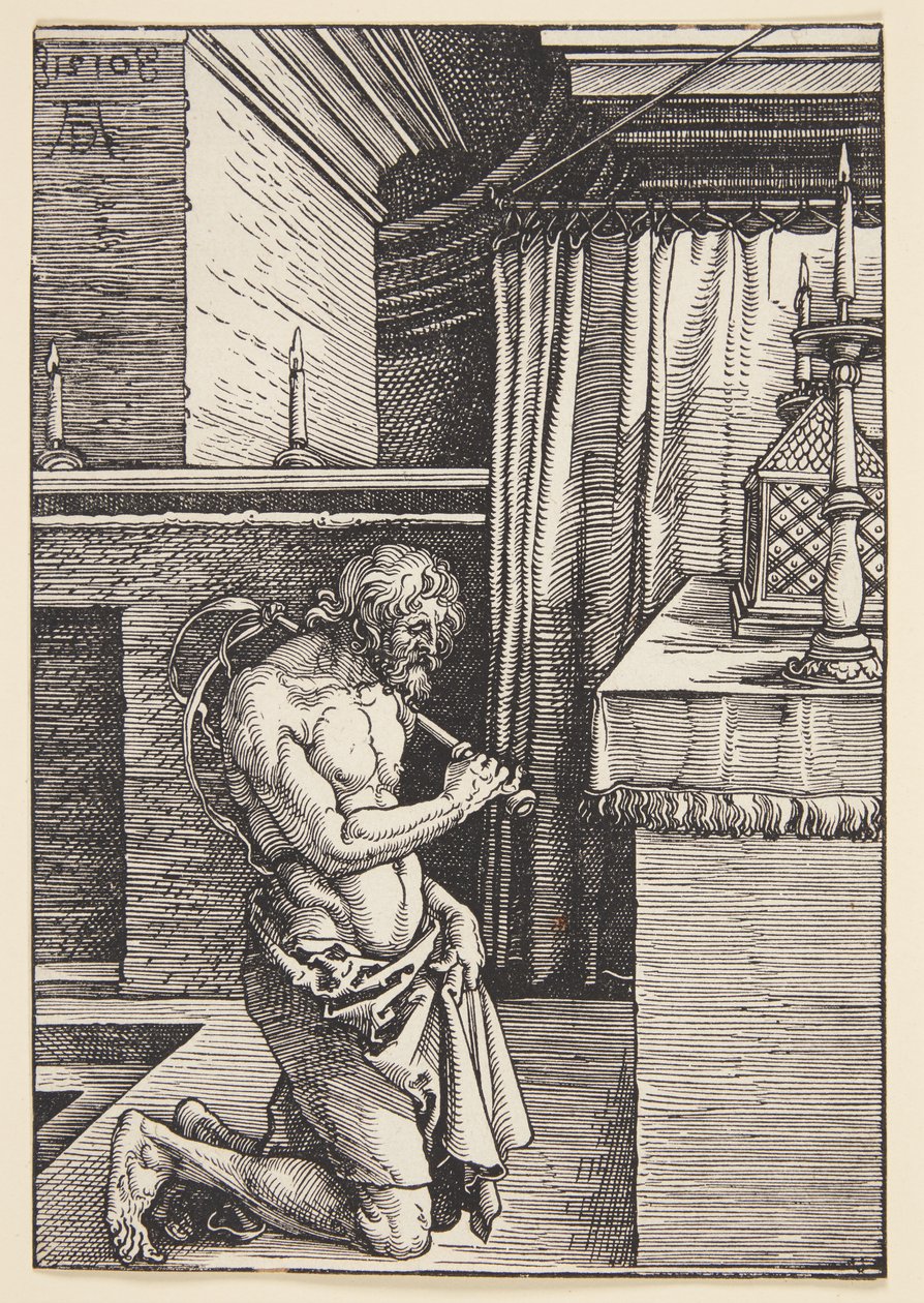 Yaşlı adam türbanlı, sopayla ayakta by Karel van der Pluym