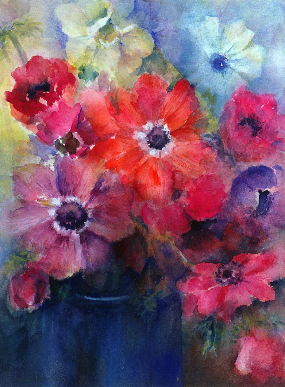 Mavi Sürahideki Caen Anemonları by Karen Armitage