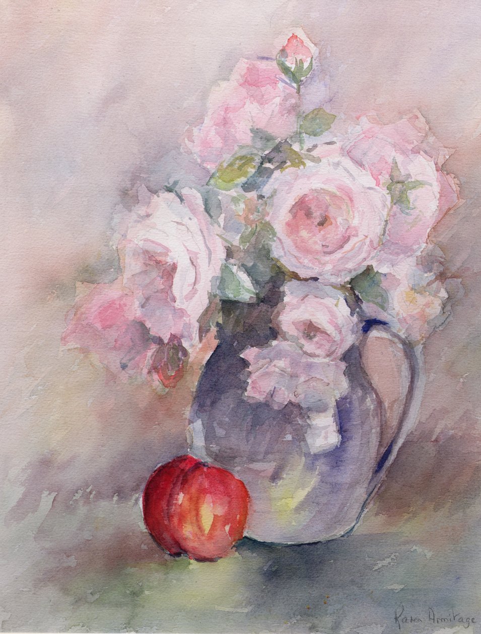 Mavi Sürahide Pembe Güller, 1994 (wc) by Karen Armitage