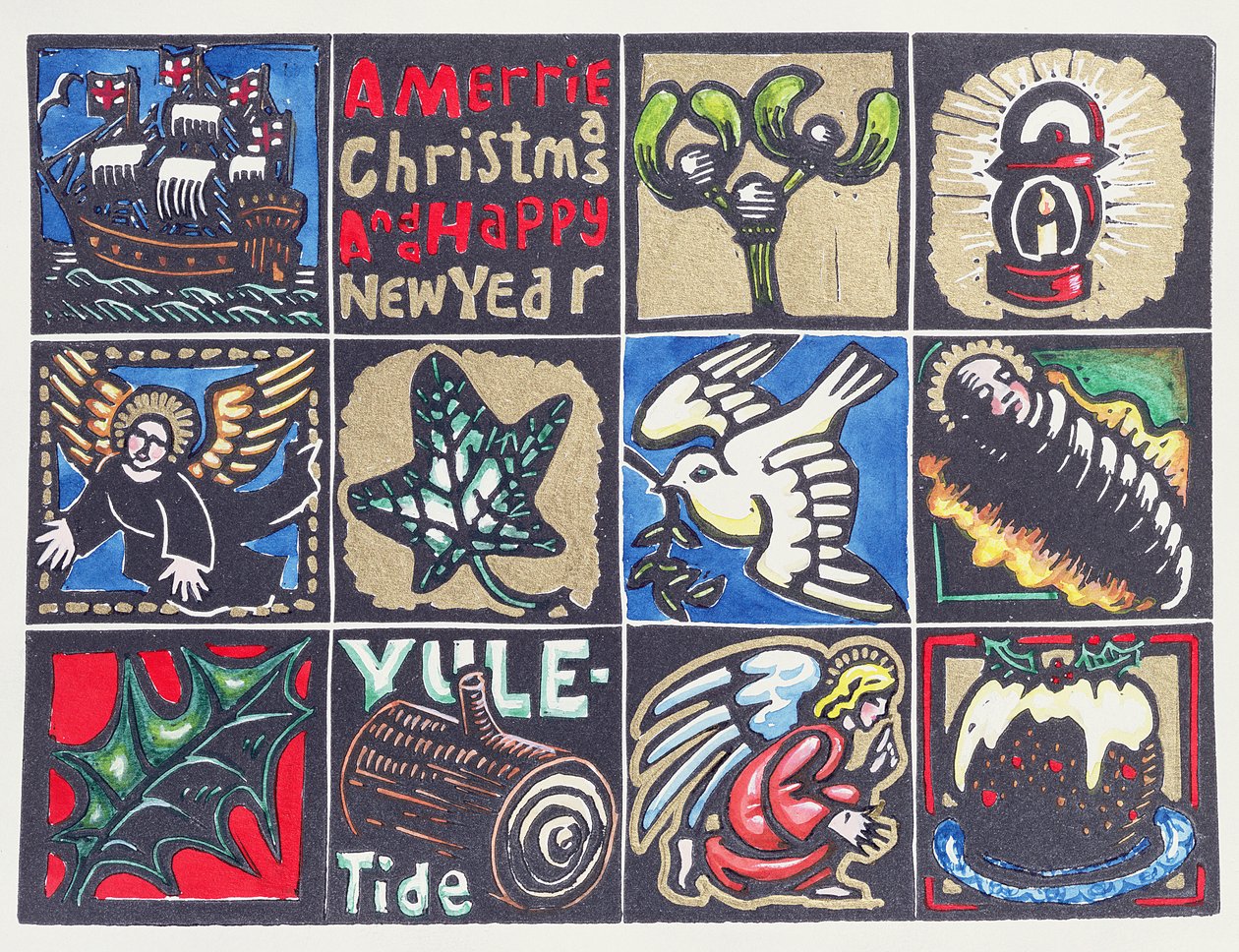 Noel Kartı, 1999 (kağıt üzerinde linocut ve wc) by Karen Cater