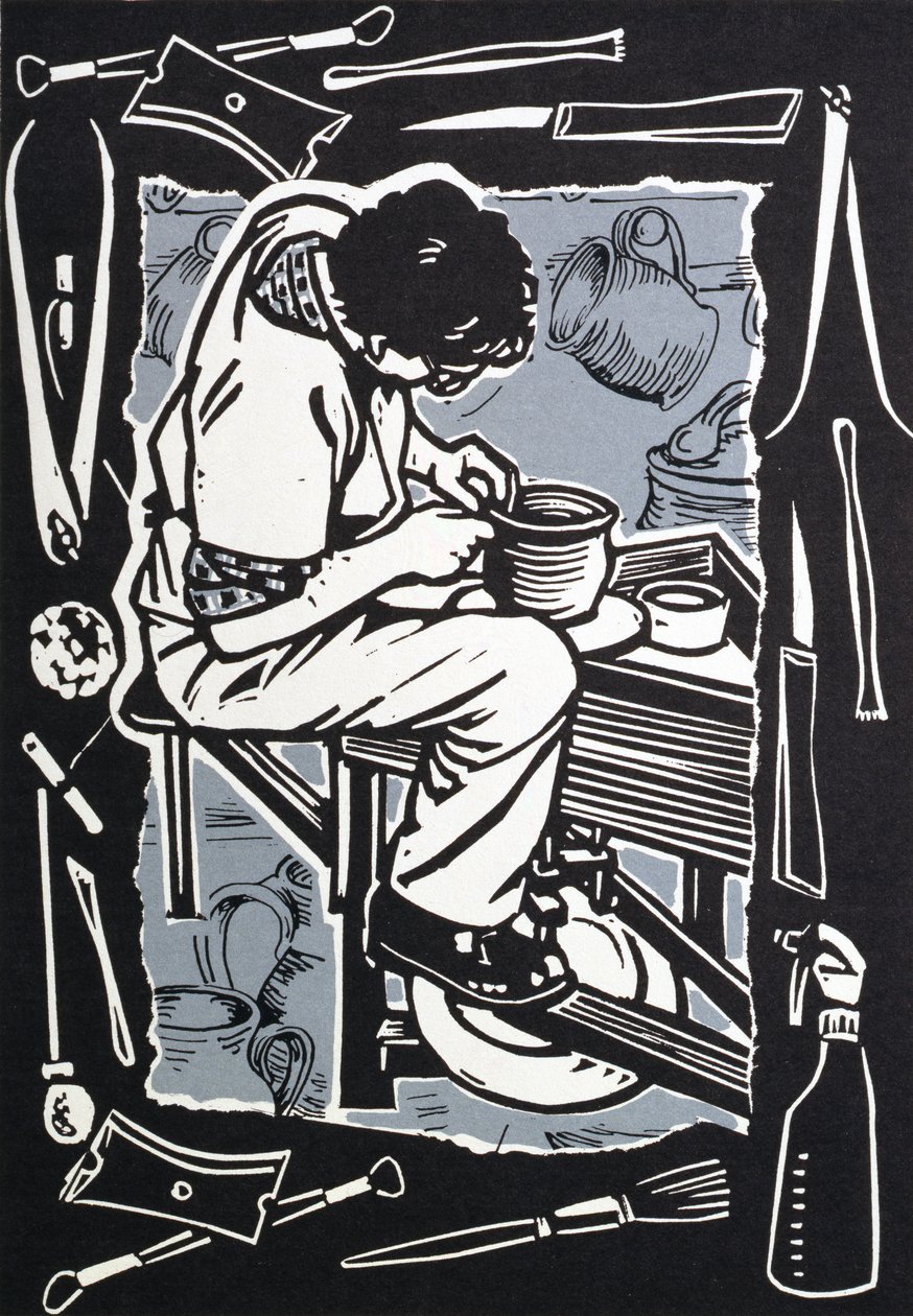 Potter, 1998 (kağıt üzerinde linocut) by Karen Cater