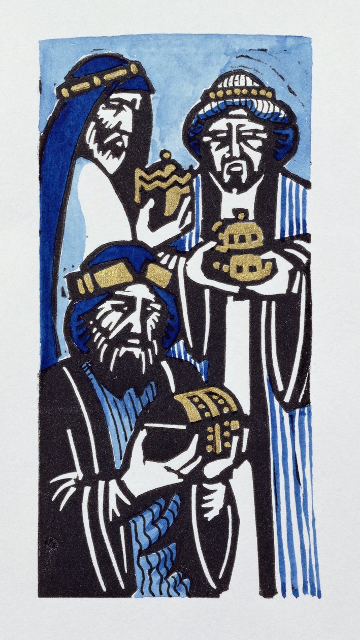 Three Kings, 1998 (kağıt üzerinde linocut ve wc) by Karen Cater