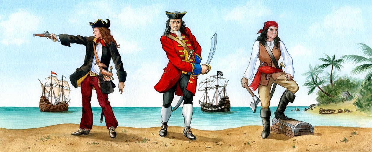 Anne Bonny, John Calico Jack Rackham ve Mary Read, 18. Yüzyıl Korsanları. by Karen Humpage