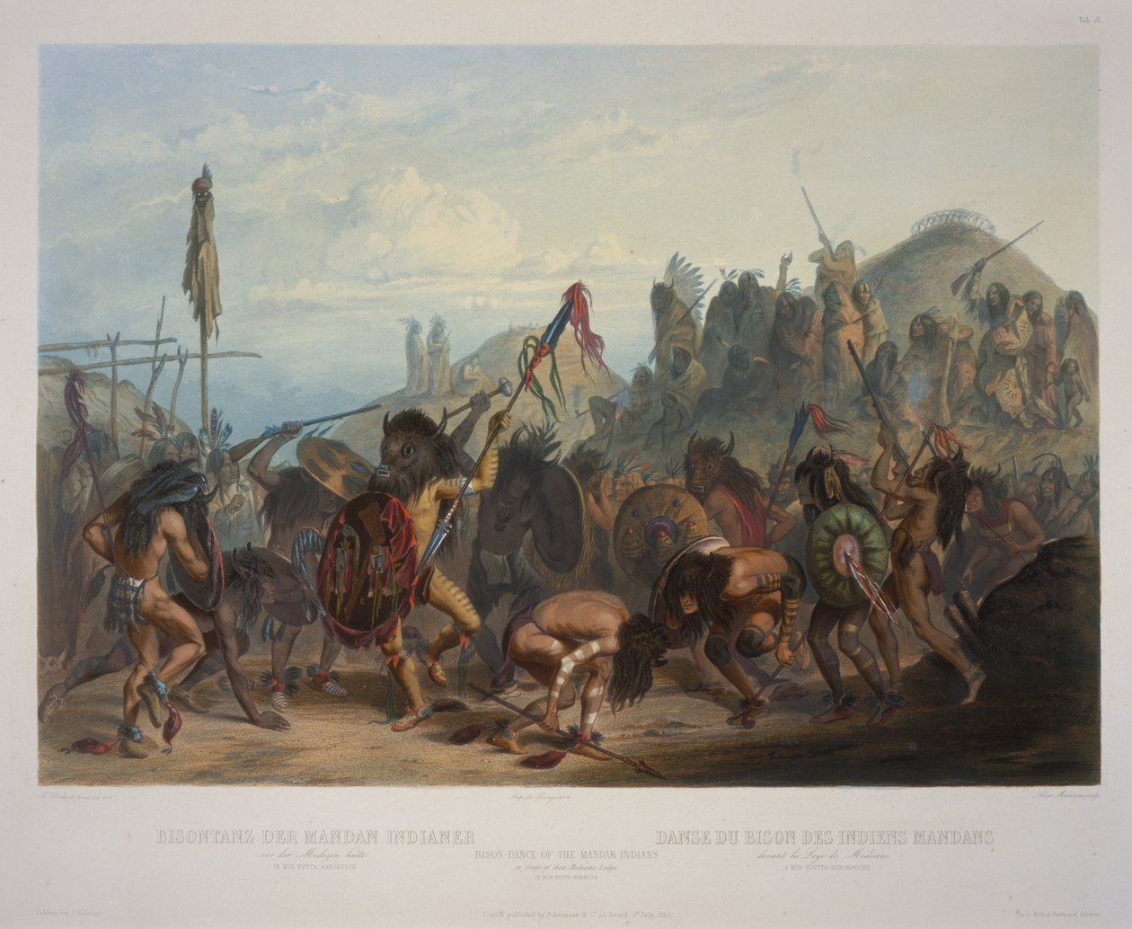 Bison Dance of the Mandan Indians in front of their medicine lodge. by Karl Bodmer