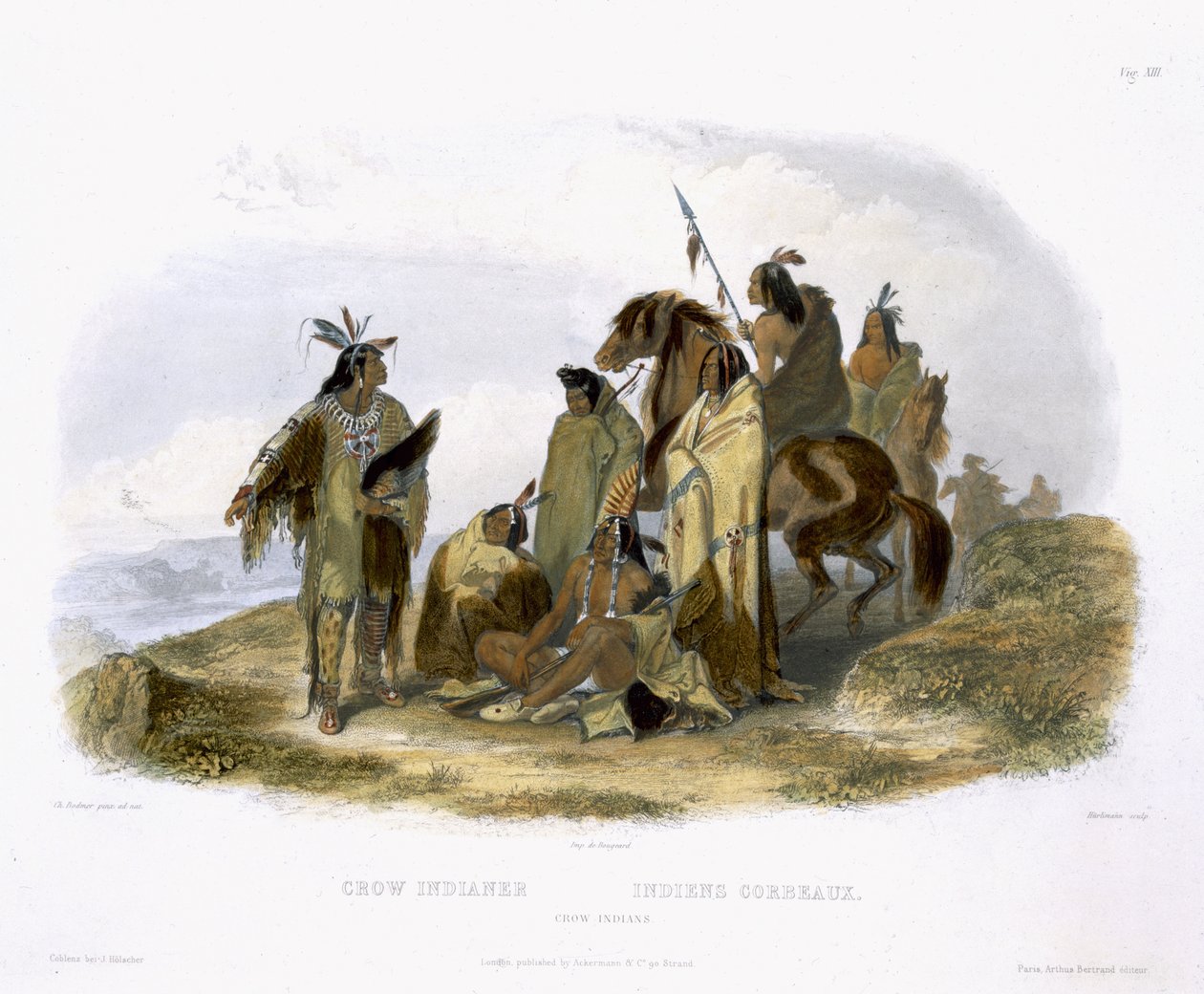 Karga Kızılderilileri, J. Hurlimann, 1843 (aquatint) tarafından kazınmış “Kuzey Amerika
