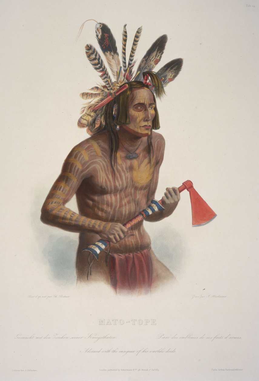 Mato-Tope, Adorned with the insignia of his warlike deeds. by Karl Bodmer