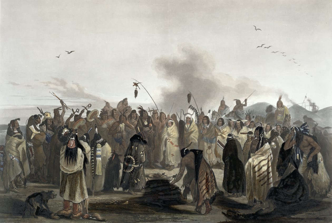 Minatarların Saç Derisi Dansı, Carl Vogel (1816-51) 1844 (aquatint) tarafından oyulmuş 