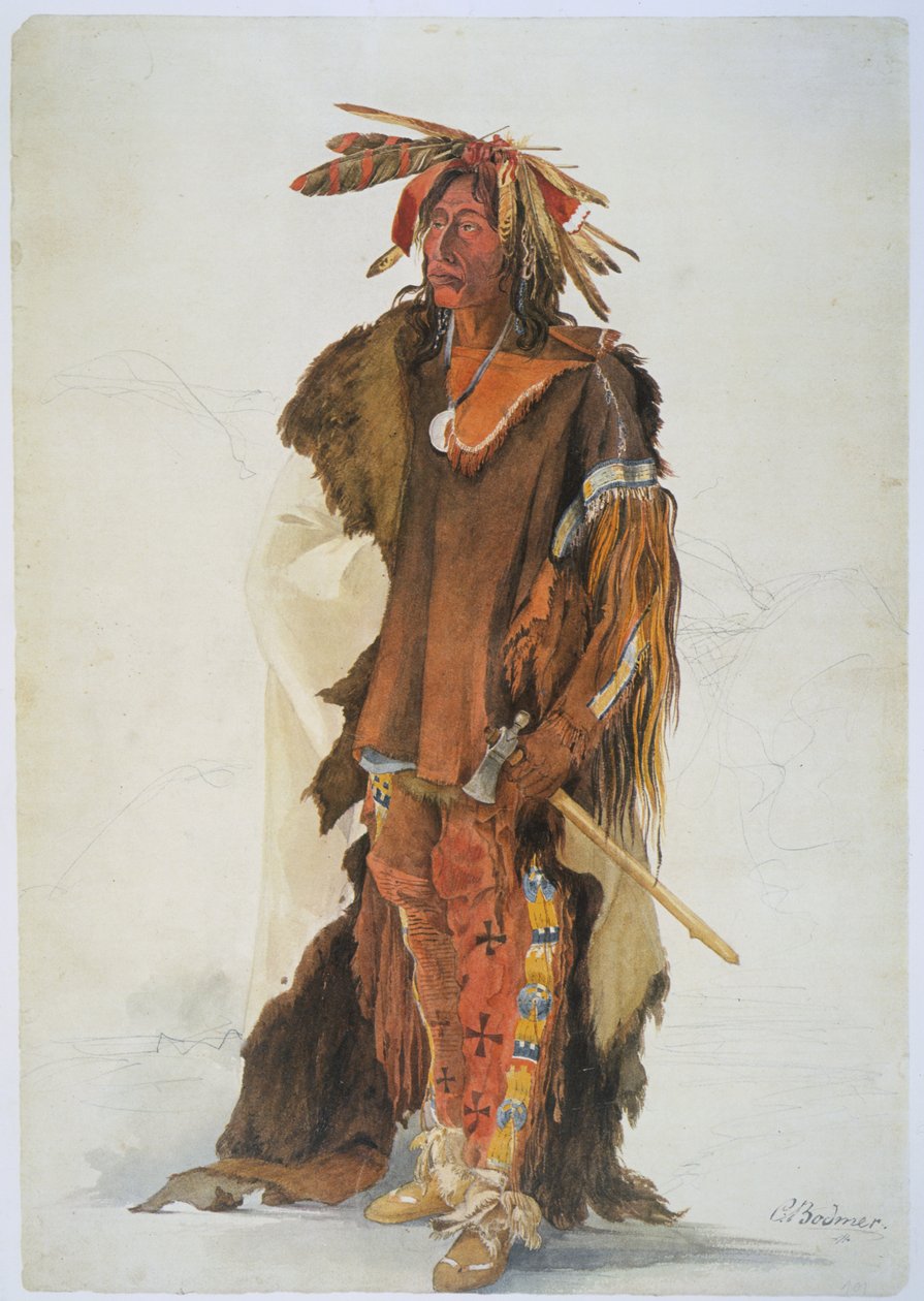 Wahk-ta-Ge-Li, bir Sioux savaşçısı (kağıt üzerinde kurşun kalem, kalem ve tuvalet) by Karl Bodmer