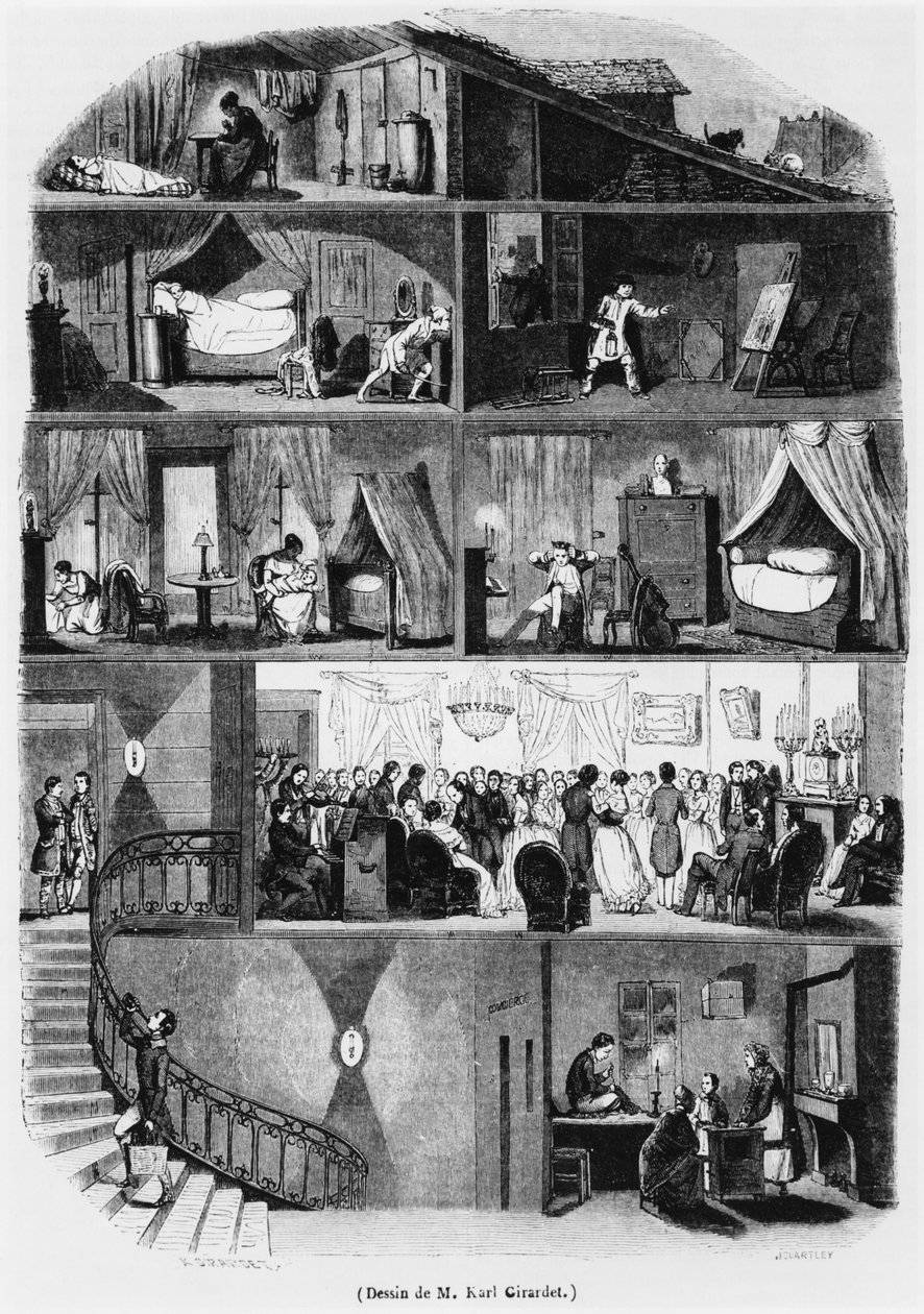 Bir Paris binasının kesiti, John Quartley (fl.1835-67) 1847 tarafından oyulmuş 