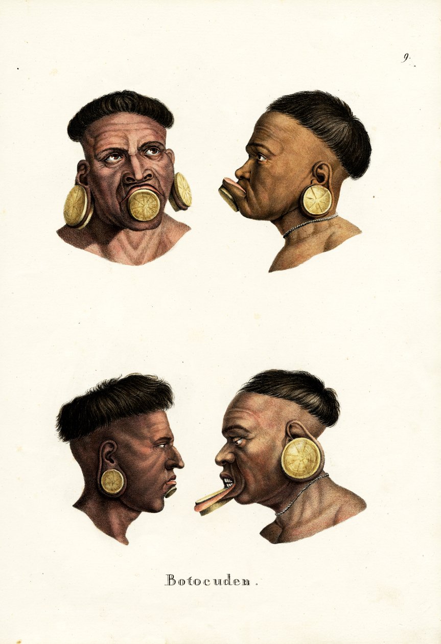 Botokudo İnsanları, 1824 by Karl Joseph Brodtmann