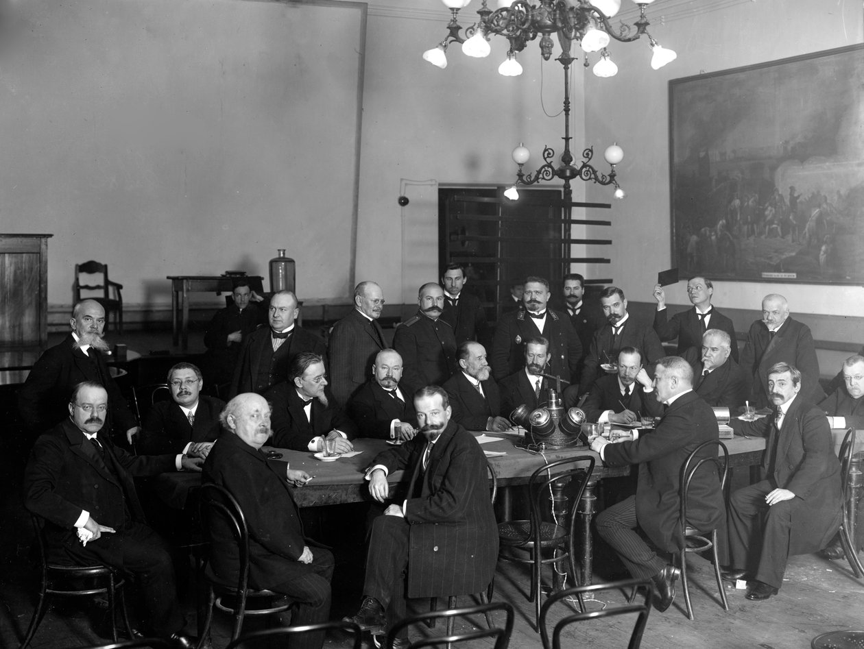 Members of the Imperial Technical Society at a meeting dedicated to 75th anniversary of photography, 1914  by Karl Karlovich Bulla