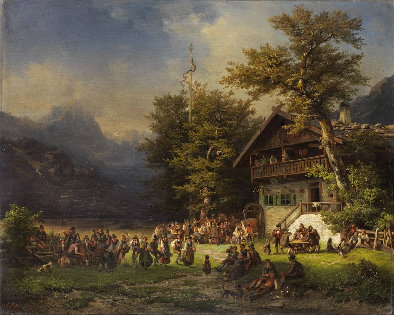 Bir orman çiftliğinin önünde Mayıs direği festivali by Karl Millner