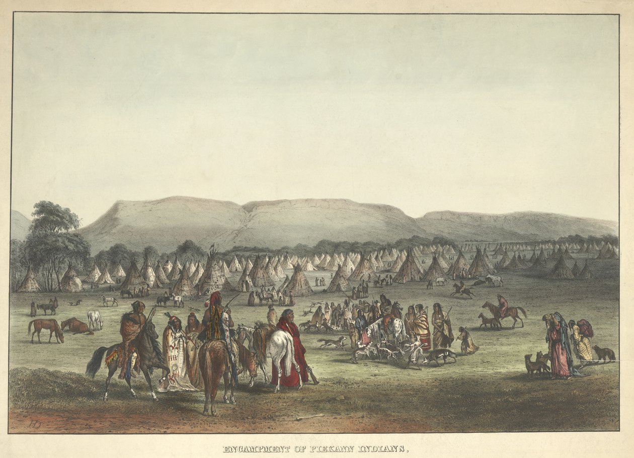 Piekann Kızılderililerinin kampı, pub. 1842 by Karl Bodmer