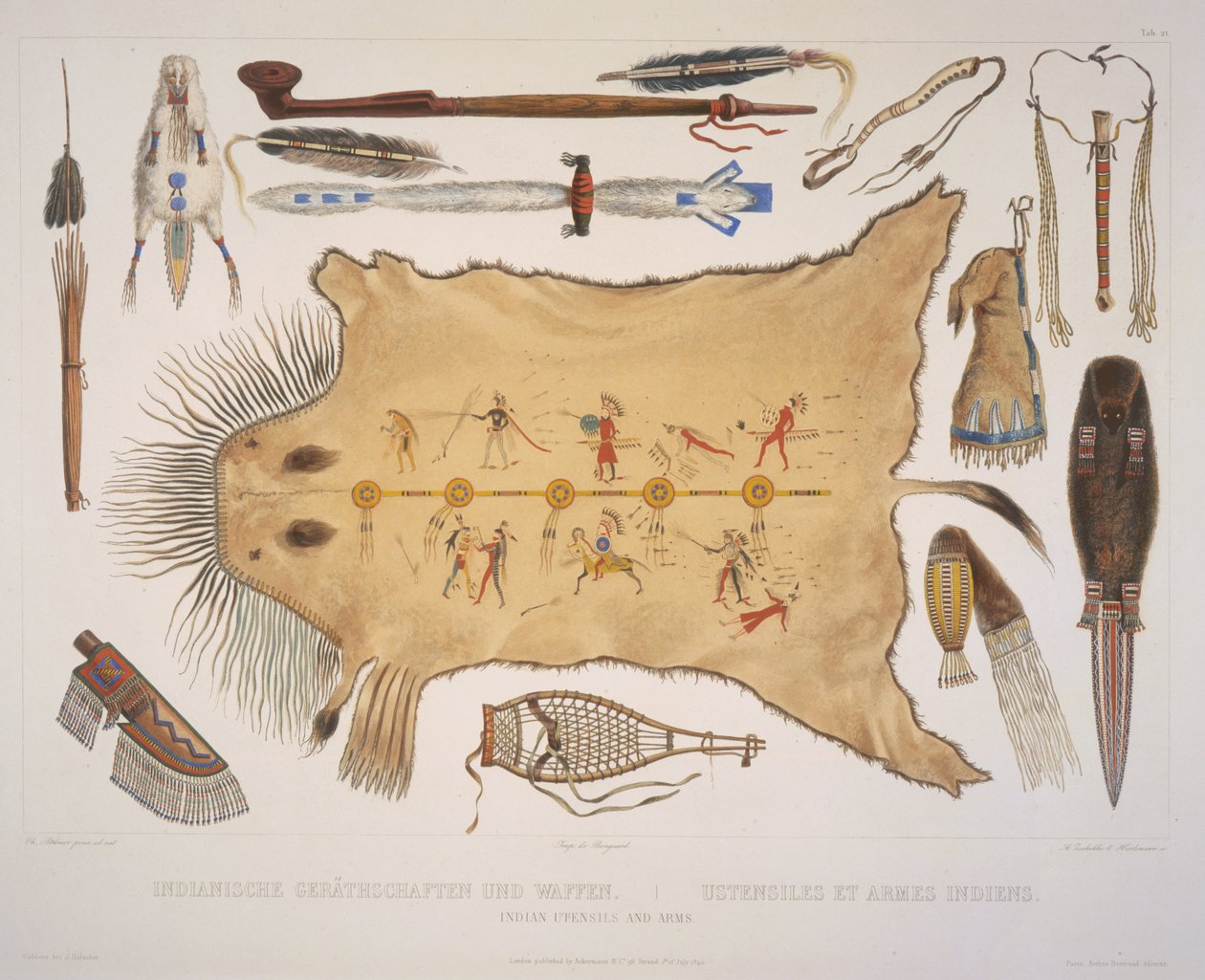 A. Zschokke ve J. Hurliman tarafından oyulmuş Hint mutfak eşyaları ve silahları, 1840