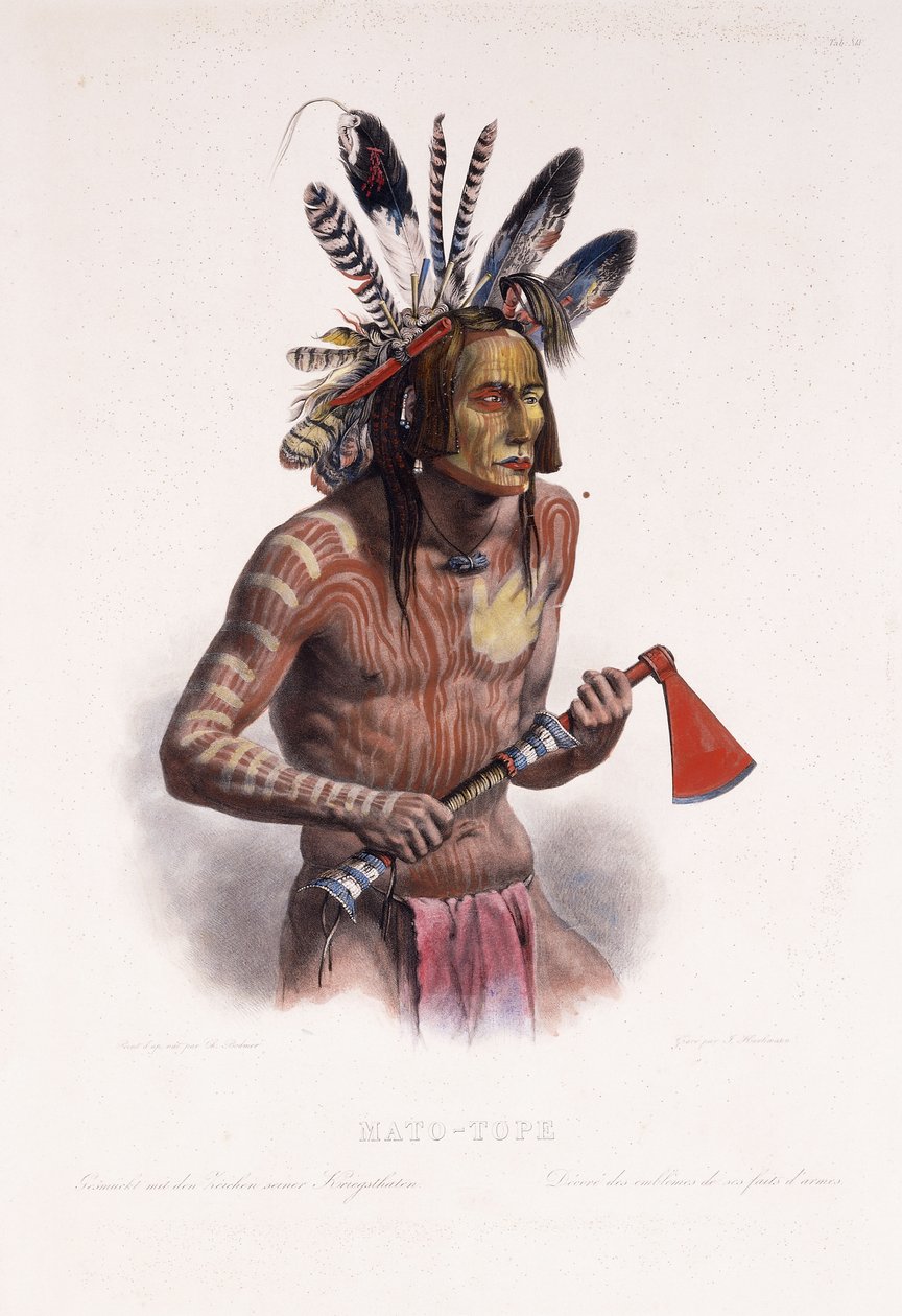 Mato-Tope, Savaşçı Eylemlerinin Nişanlarıyla süslenmiş, 1844 by Karl Bodmer