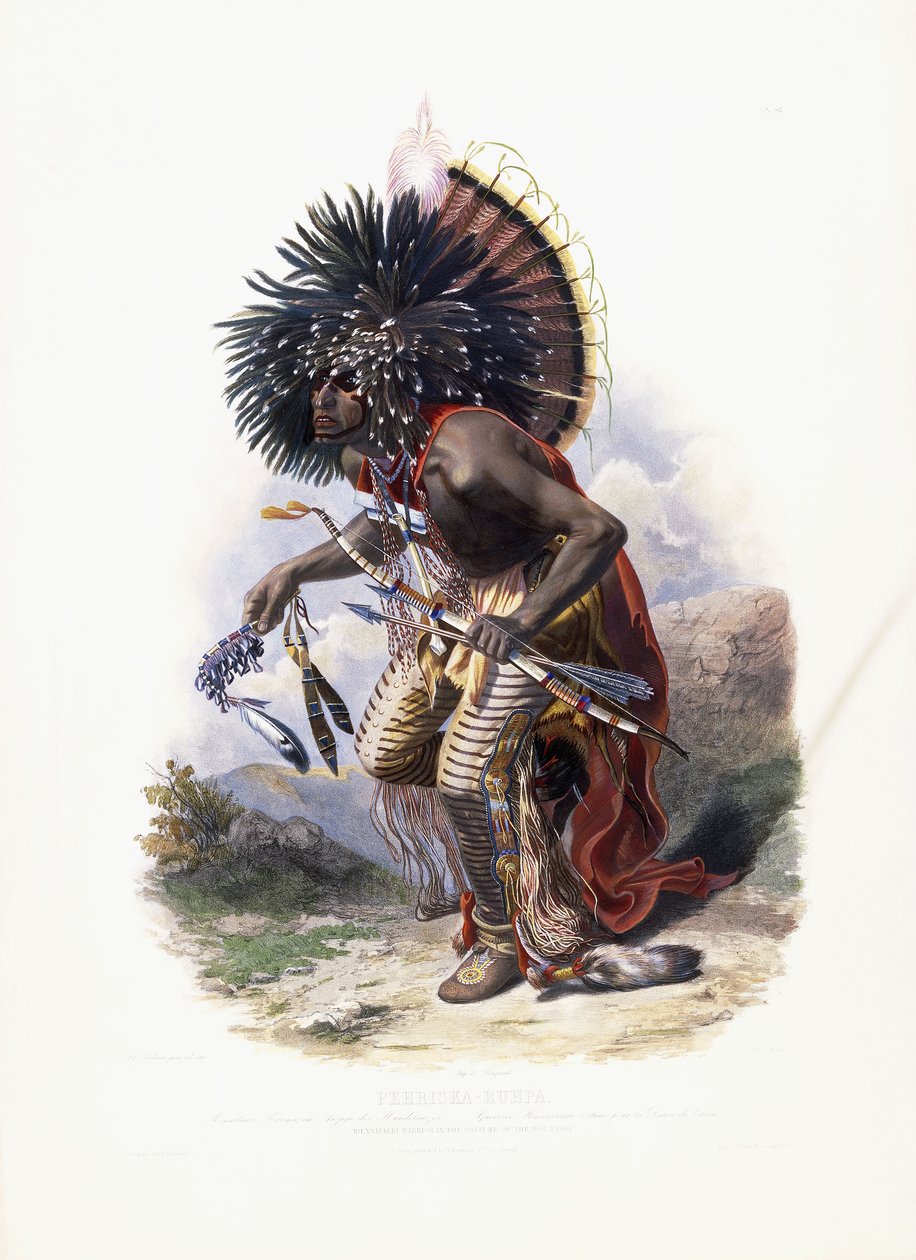 Pehriska-Ruhpa, Danse Köpek Kostümlü Moennitarri Savaşçısı, 1840 by Karl Bodmer