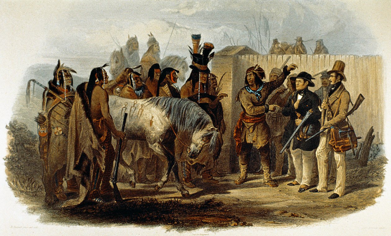 Prens Max von Wied-Neuwied (1782-1867) ve Karl Bodmer Hidatsa Kızılderilileri tarafından karşılandı by Karl Bodmer