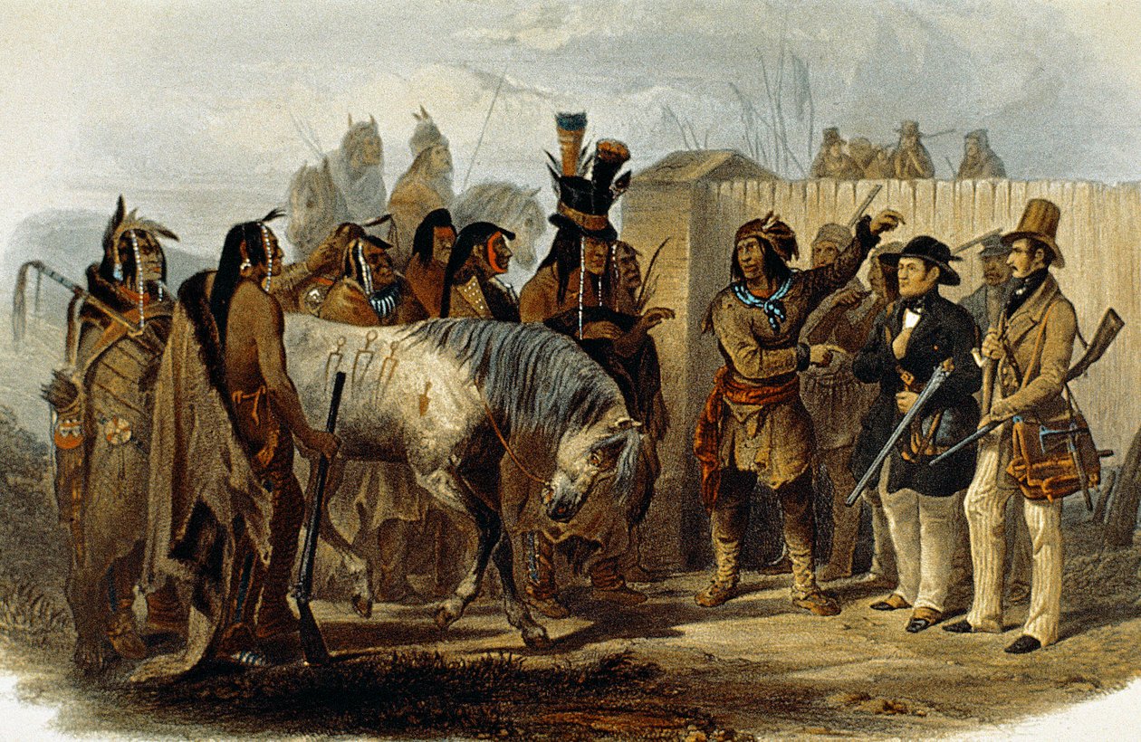 Prens Max von Wied-Neuwied (1782-1867) ve Karl Bodmer Hidatsa Kızılderilileri tarafından karşılandı by Karl Bodmer