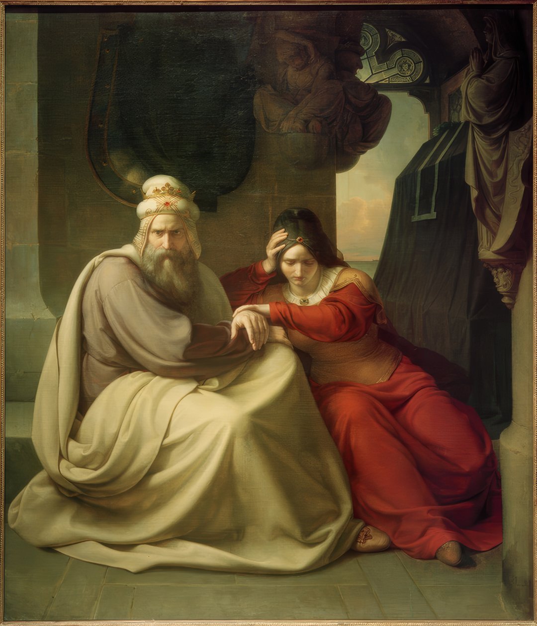 K.F.Lessing, Yas tutan kraliyet çifti by Carl Friedrich Lessing