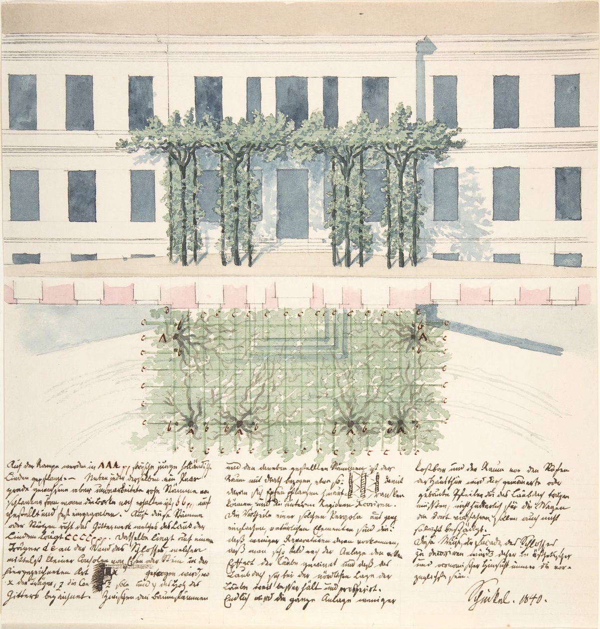Bir Binanın Cephesinin Yükseltisi ve Planı, 1840. by Karl Friedrich Schinkel