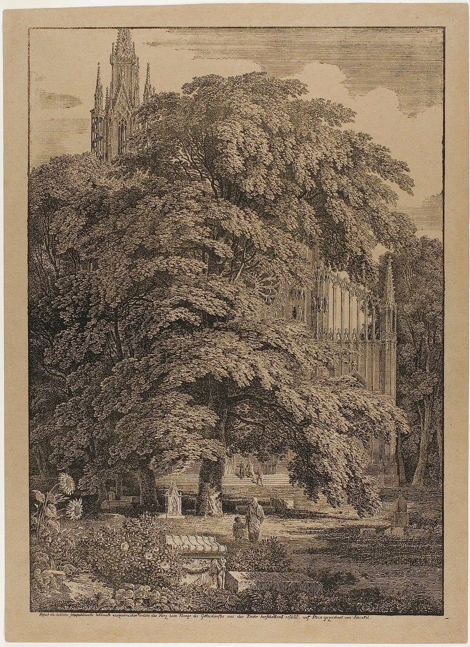 Mezarlı Bir Meşe Korusunun Arkasındaki Gotik Kilise by Karl Friedrich Schinkel