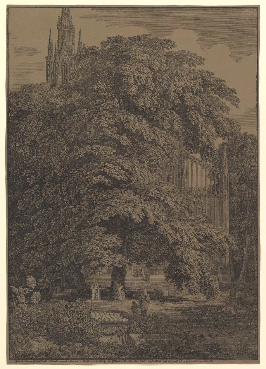 Bir Ağacın Sakladığı Gotik Kilise, 1810. by Karl Friedrich Schinkel