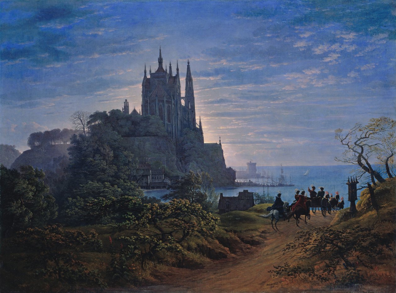 Deniz Kenarındaki Bir Kayanın Üzerindeki Gotik Kilise, 1815 by Karl Friedrich Schinkel