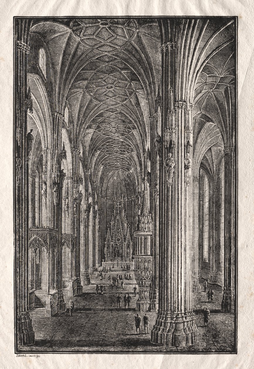 Viyana'daki Aziz Stephen Katedrali'nin iç kısmı by Karl Friedrich Schinkel
