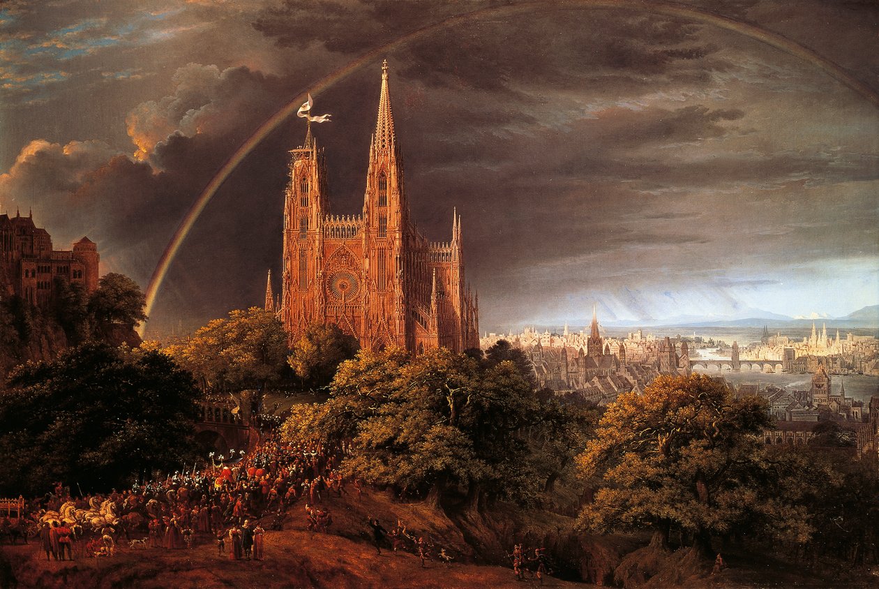 Karl Friedrich Schinkel (1781-1841) tarafından nehir kıyısındaki ortaçağ şehri by Karl Friedrich Schinkel