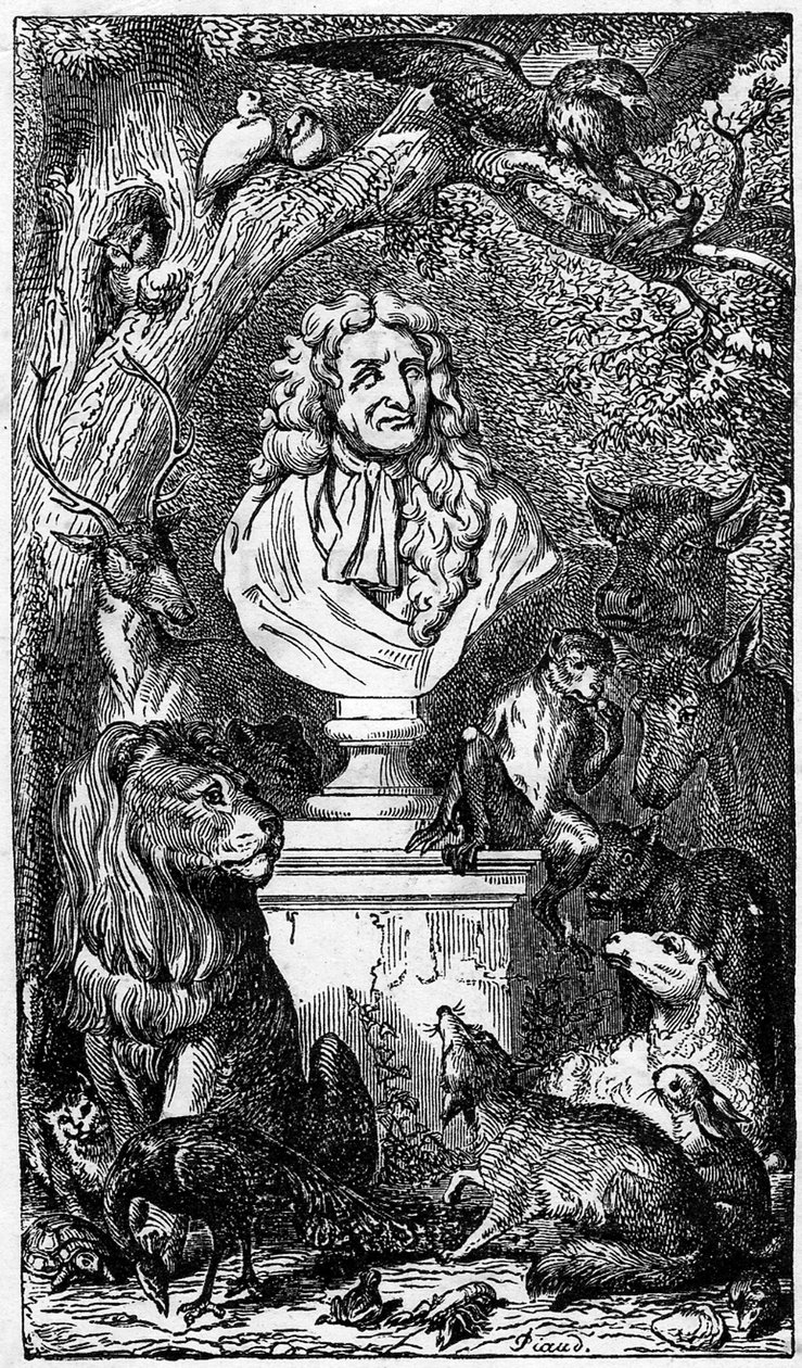 Hayvanlarla çevrili Jean de La Fontaine
