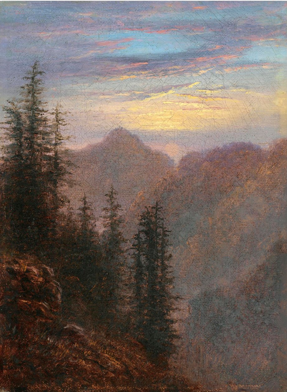 ""Alacakaranlıkta dağ manzarası" Tablo Carl Gustav Carus (1789-1869) 19. yüzyıl Tuval üzerine yağlı boya Soluk 20,6x15,1 cm Özel koleksiyon by Karl Gustav Carus