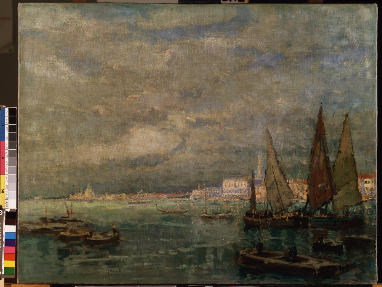 "" Venedik lagünündeki yelkenli teknelerin görünümü "" (Blick Auf Venedig Mit Segelbooten). Karl (Carl) Hagemeister (1848-1933) 1926 Boyut 51x71 cm Mikalojus Konstantinas Ciurlionis Güzel Sanatlar Müzesi, Kaunas, Litvanya by Karl Hagemeister