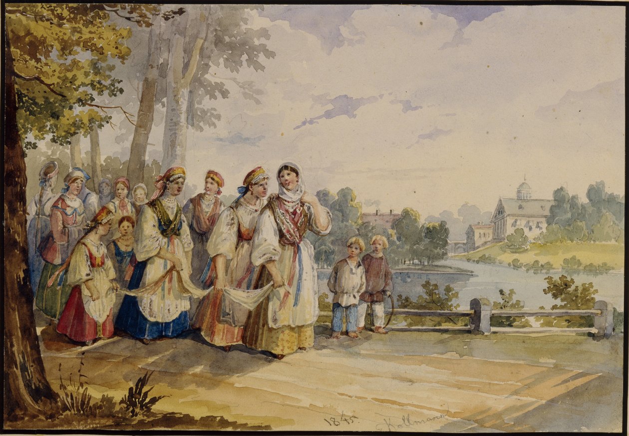 Festival Elbiseli Rus köylü kızları, 1845 by Karl Ivanovich Kolmann