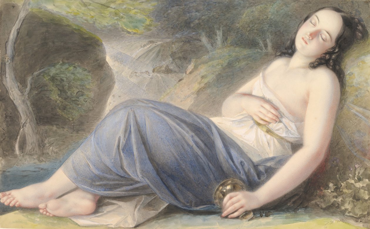 Manzarada Uyuyan Psyche, 1837. by Karl Joseph Aloys Agricola