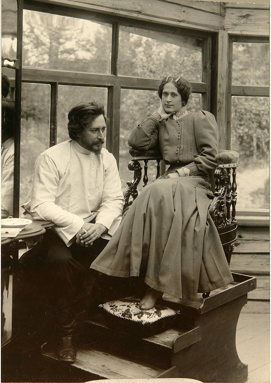 Yazar Leonid Andreyev ve eşi Alexandra Michailovna (s/b fotoğraf) by Karl Karlovich Bulla