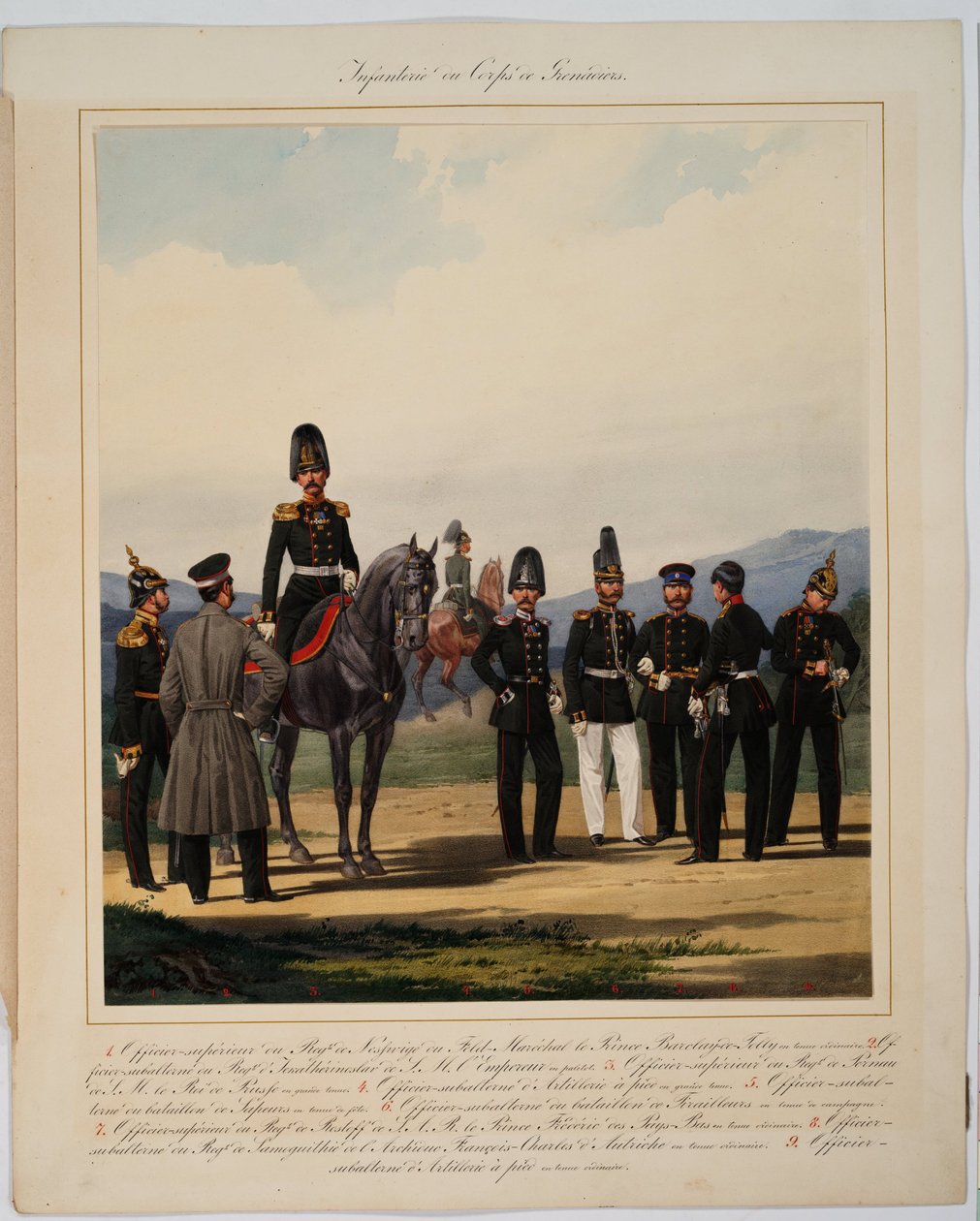Infanterie du corps de grenadiers - Rus İmparatorluk Grenadier birliklerinin piyadeleri - Piratsky, Karl Karlovich (1813-1889) - 1867 - Renkli litografi - 56x45 - Özel Koleksiyon by Karl Karlovich Piratsky
